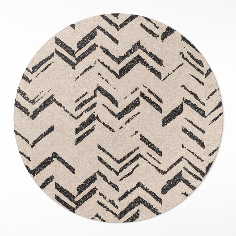 Kulatý vinylový koberec Stopy pneumatik indiánské šipky vzor v rybí kost