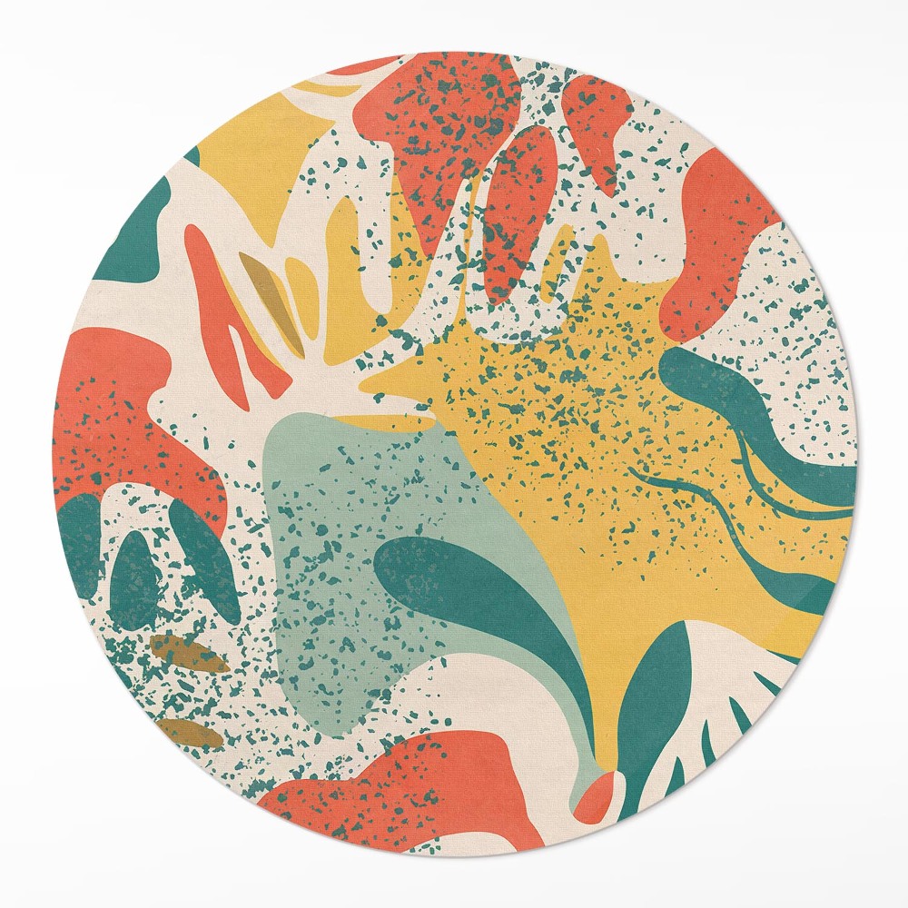 Kulatý vinylový koberec Retro barevné skvrny nepravidelná abstrakce