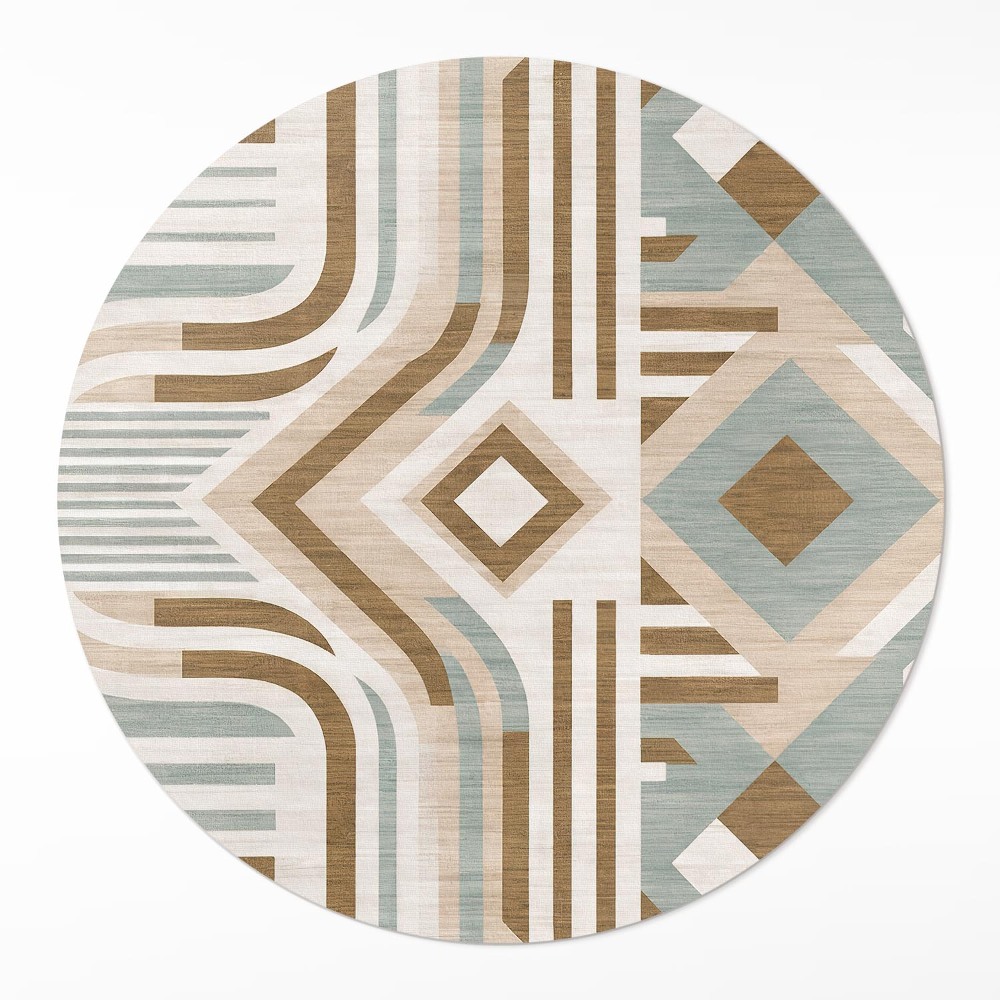 Kulatý vinylový koberec Boho abstrakce geometrický styl indiánský