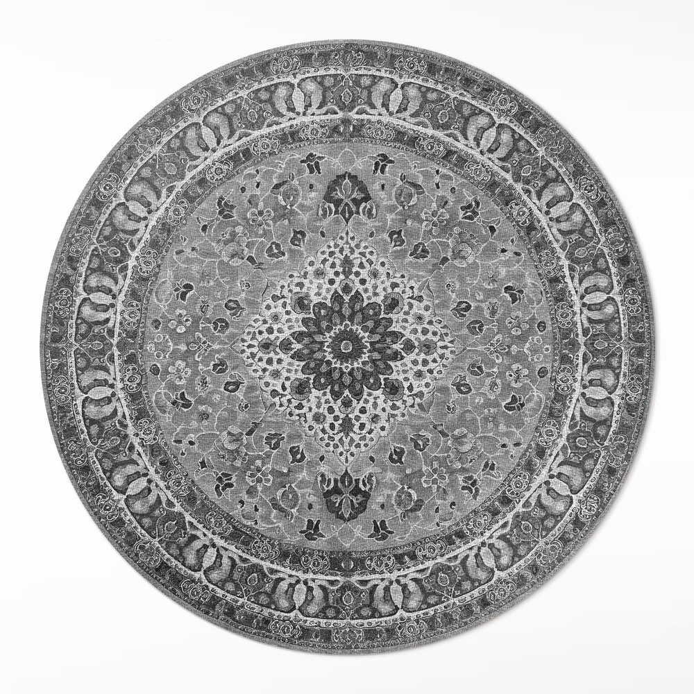Kulatý vinylový koberec Šedá harmonie