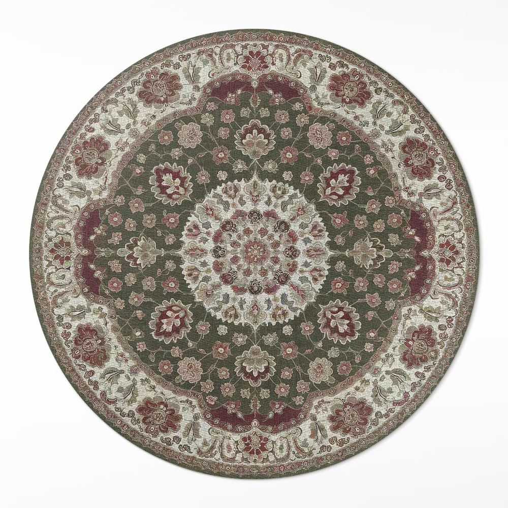 Kulatý vinylový koberec Perská zeleň mandaly