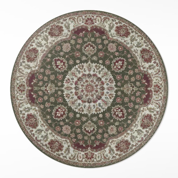 Kulatý vinylový koberec Perská zeleň mandaly