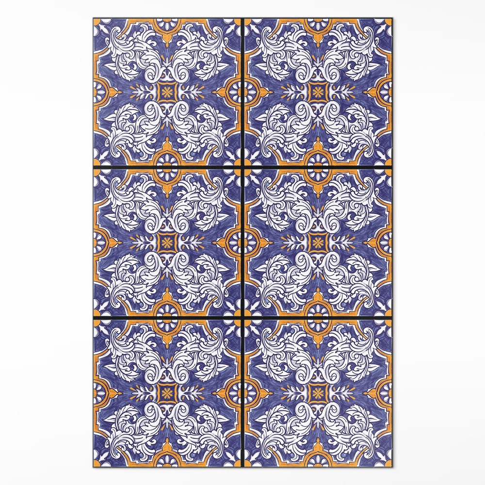 Vinylový koberec Stylové dlaždice s rostlinnými ornamenty