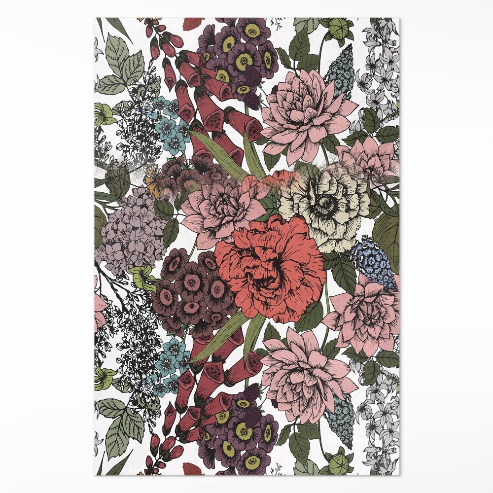 Vinylový koberec Pastelové květiny na louce vintage