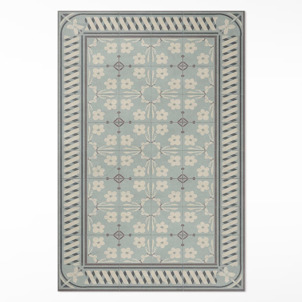 Vinylový koberec Dlaždice ve vintage stylu s květinami