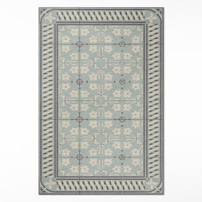 Vinylový koberec Dlaždice ve vintage stylu s květinami