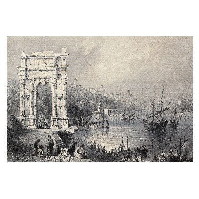 Tapeta do obyvaku Historický přístav se starobylým obloukem