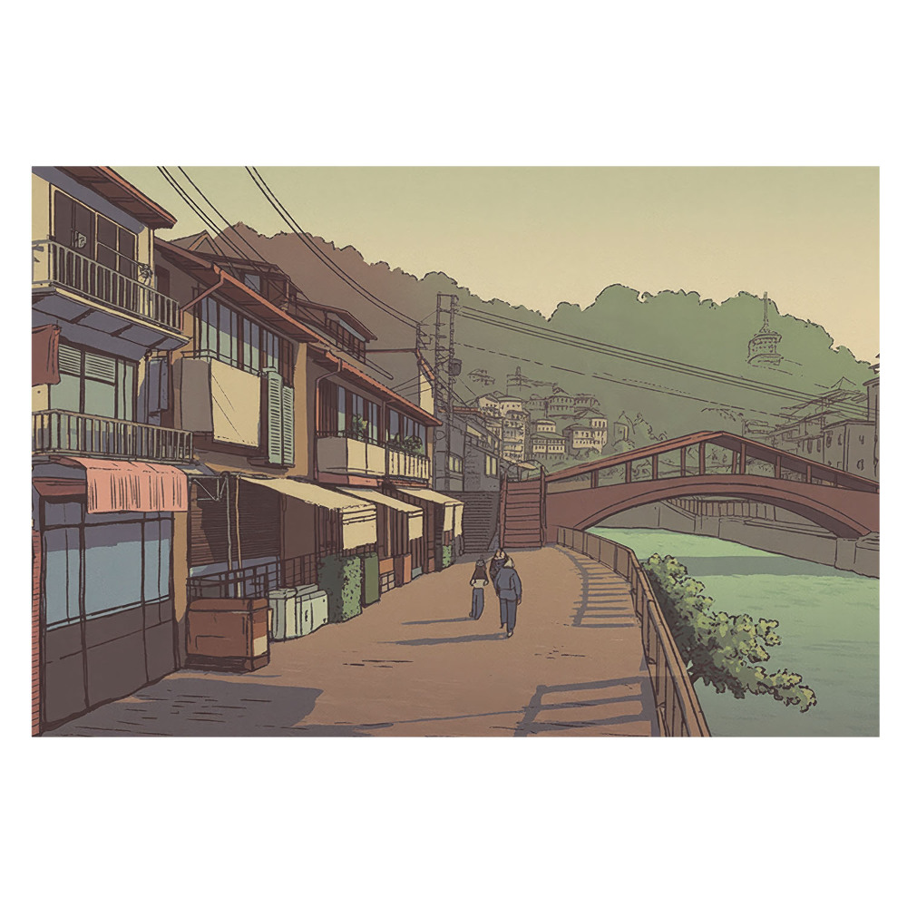 Samolepící tapeta Most a ulice v pastelových barvách