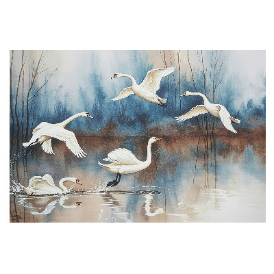Samolepící tapeta Labutě na jezeře v mlhavém lese