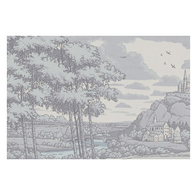 Tapeta na zeď Hrad, les, řeka, klasická ilustrace