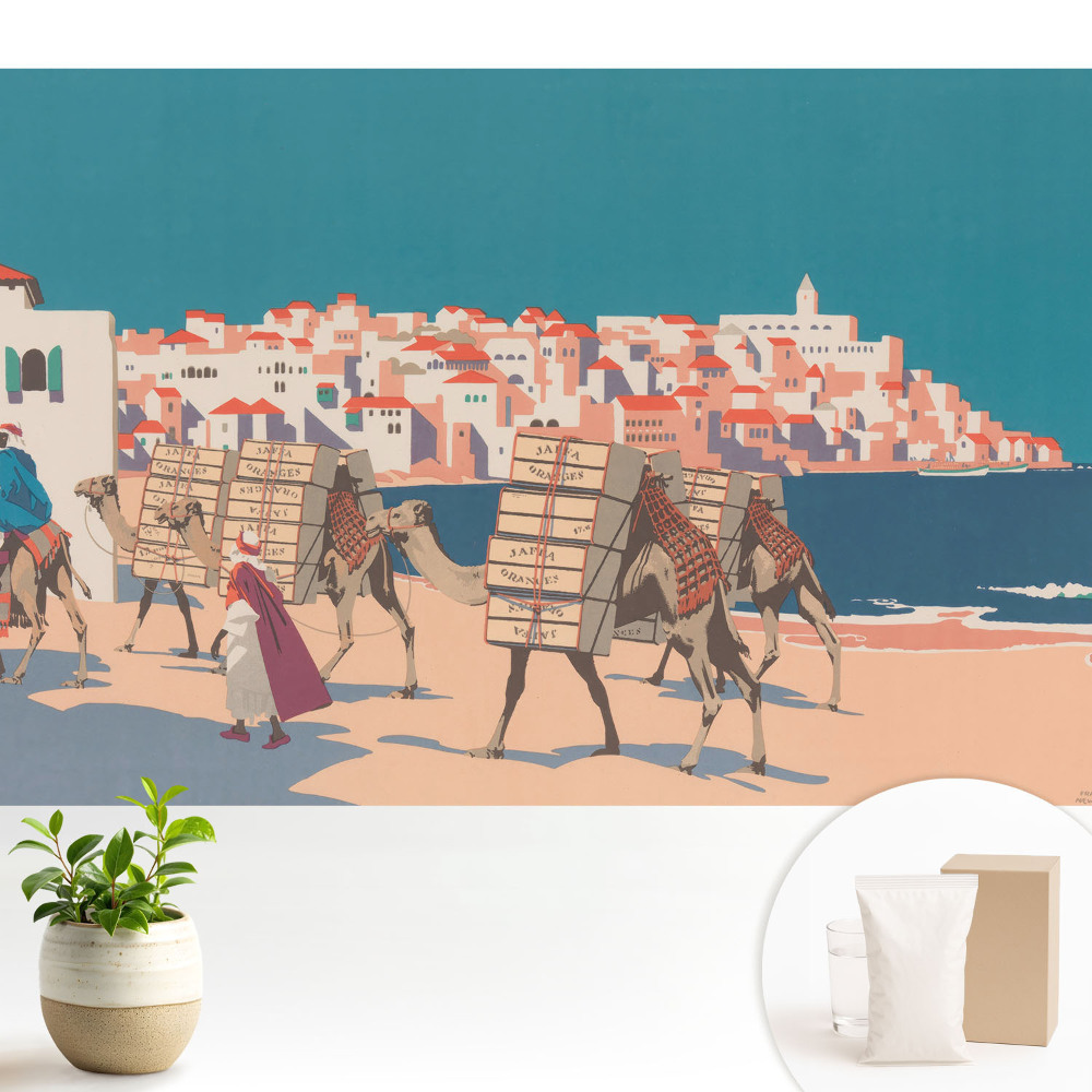 Tapeta Ilustrace mořské karavany velbloudů.