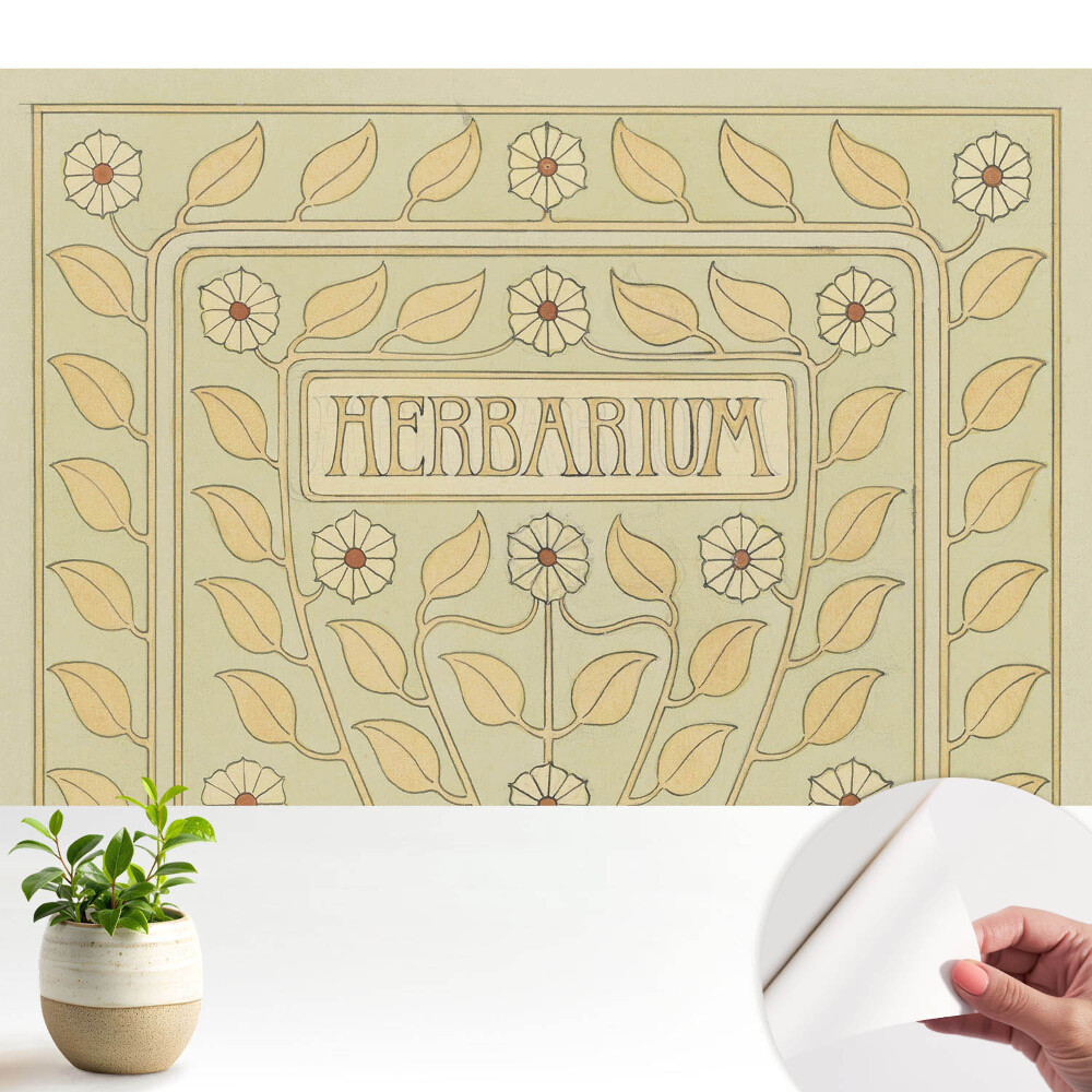 Tapeta do obyvaku Secesní rostlinné motivy s nápisem Herbarium