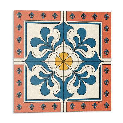 Samolepící podlahové čtverce Lidový vzor s květinami