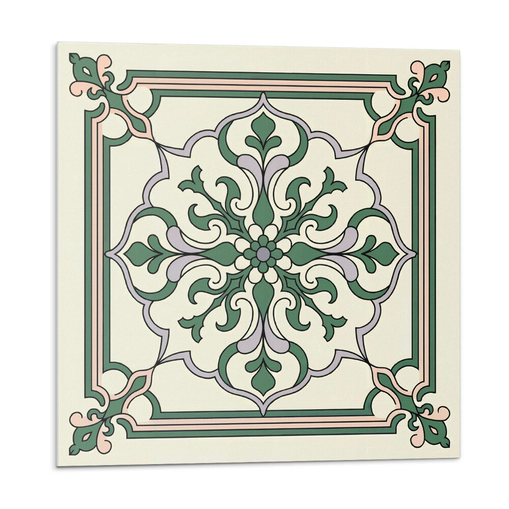 Samolepící podlahové čtverce Květinový vzor s ornamenty