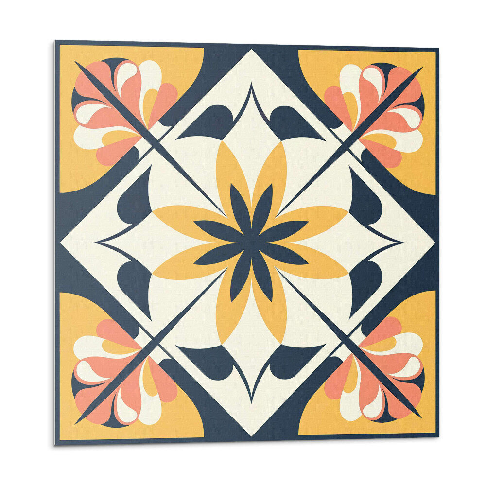 Samolepící podlahové čtverce Květinový vzor v kosočtverci