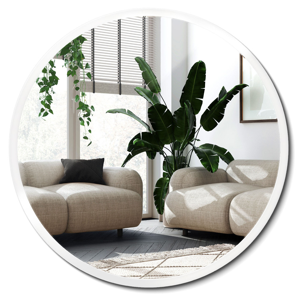 Kulaté zrcadlo s bílým rámem