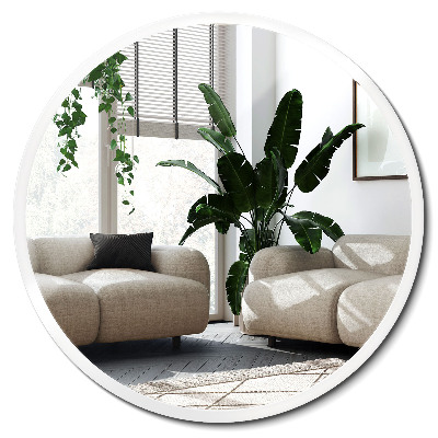 Kulaté zrcadlo s bílým rámem