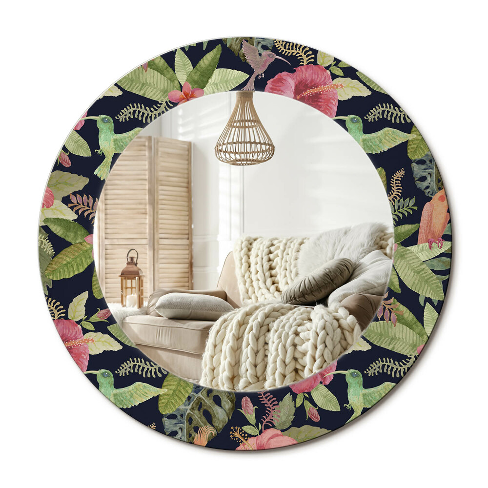 Kulaté dekorační zrcadlo Květy ibišku