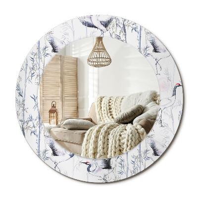 Kulaté zrcadlo rám s potiskem Jeřábi ptáci