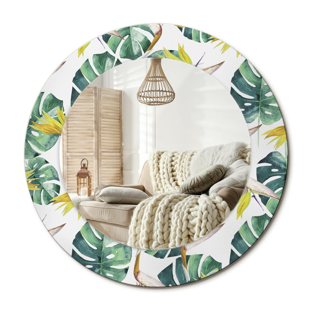 Kulaté dekorační zrcadlo Tropické listy