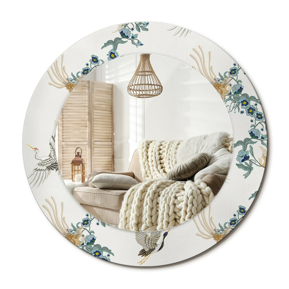 Kulaté zrcadlo rám s potiskem Čínští ptáci