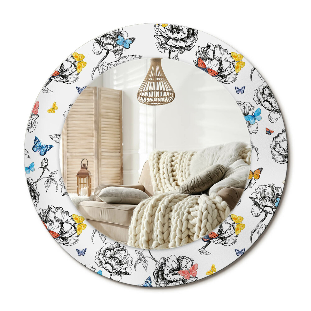 Kulaté dekorační zrcadlo Barevní motýli