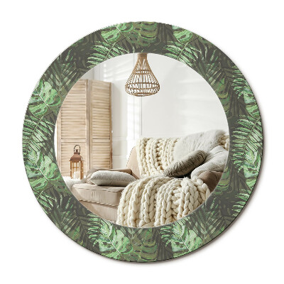 Kulaté dekorační zrcadlo na zeď Tropické listy