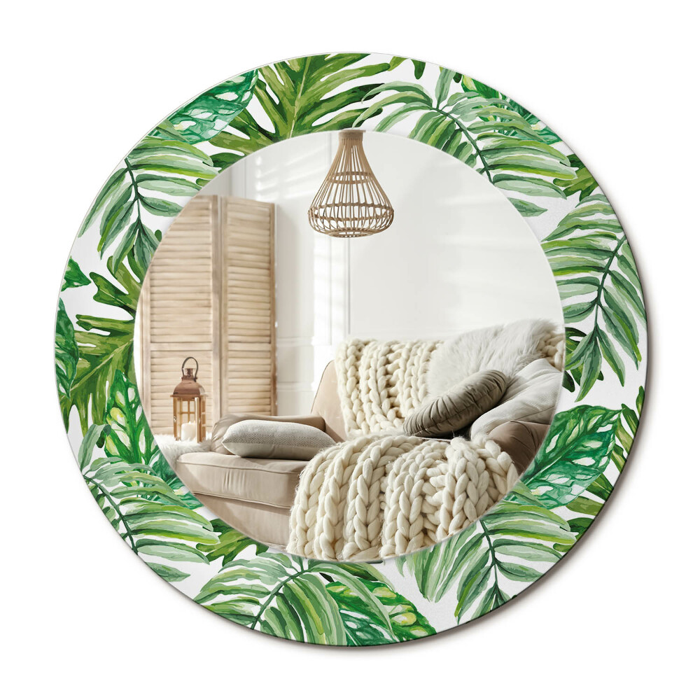 Kulaté zrcadlo rám s potiskem Listy džungle