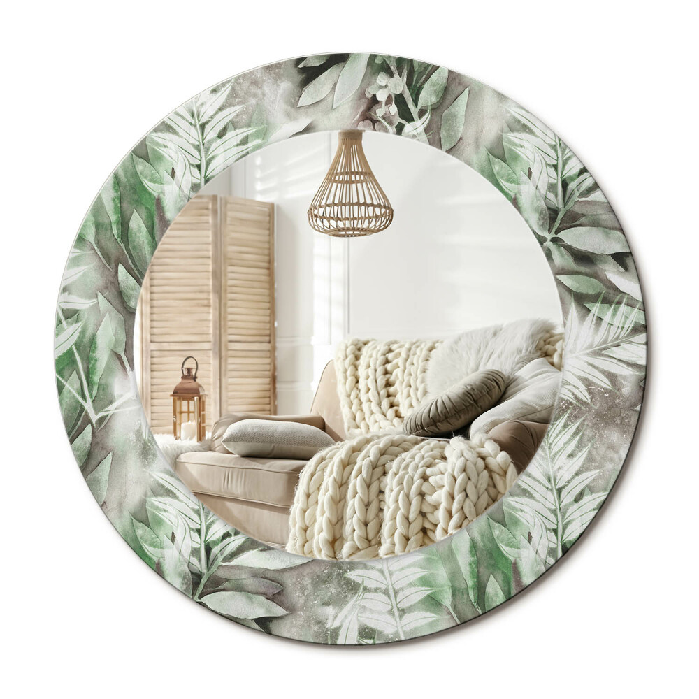 Kulaté dekorační zrcadlo na zeď Akvarel listy