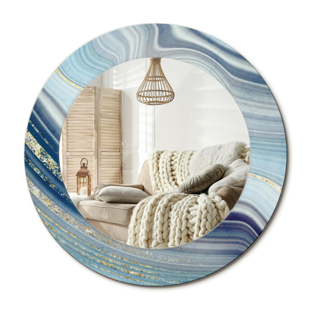 Kulaté zrcadlo rám s potiskem Modrý mramor