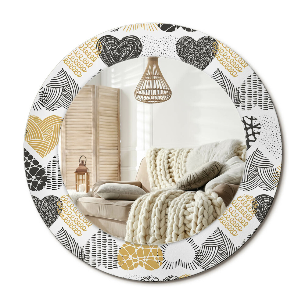 Kulaté dekorační zrcadlo na zeď Srdce Doodle styl