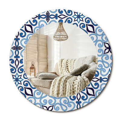Kulaté dekorační zrcadlo na zeď Modrý arabský vzor