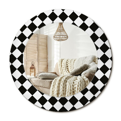 Kulaté zrcadlo rám s potiskem Šachový stůl