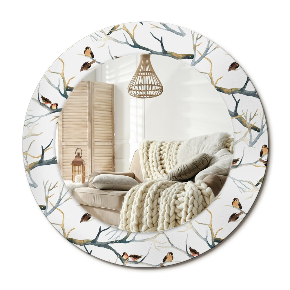 Kulaté zrcadlo rám s potiskem Vrabci ptáci větve