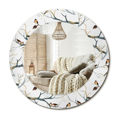 Kulaté zrcadlo rám s potiskem Vrabci ptáci větve