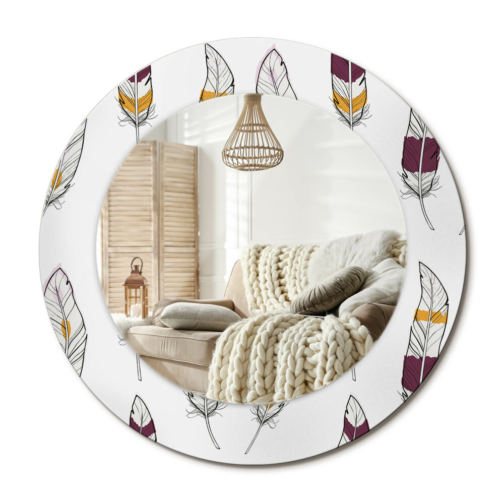 Kulaté zrcadlo rám s potiskem Peří