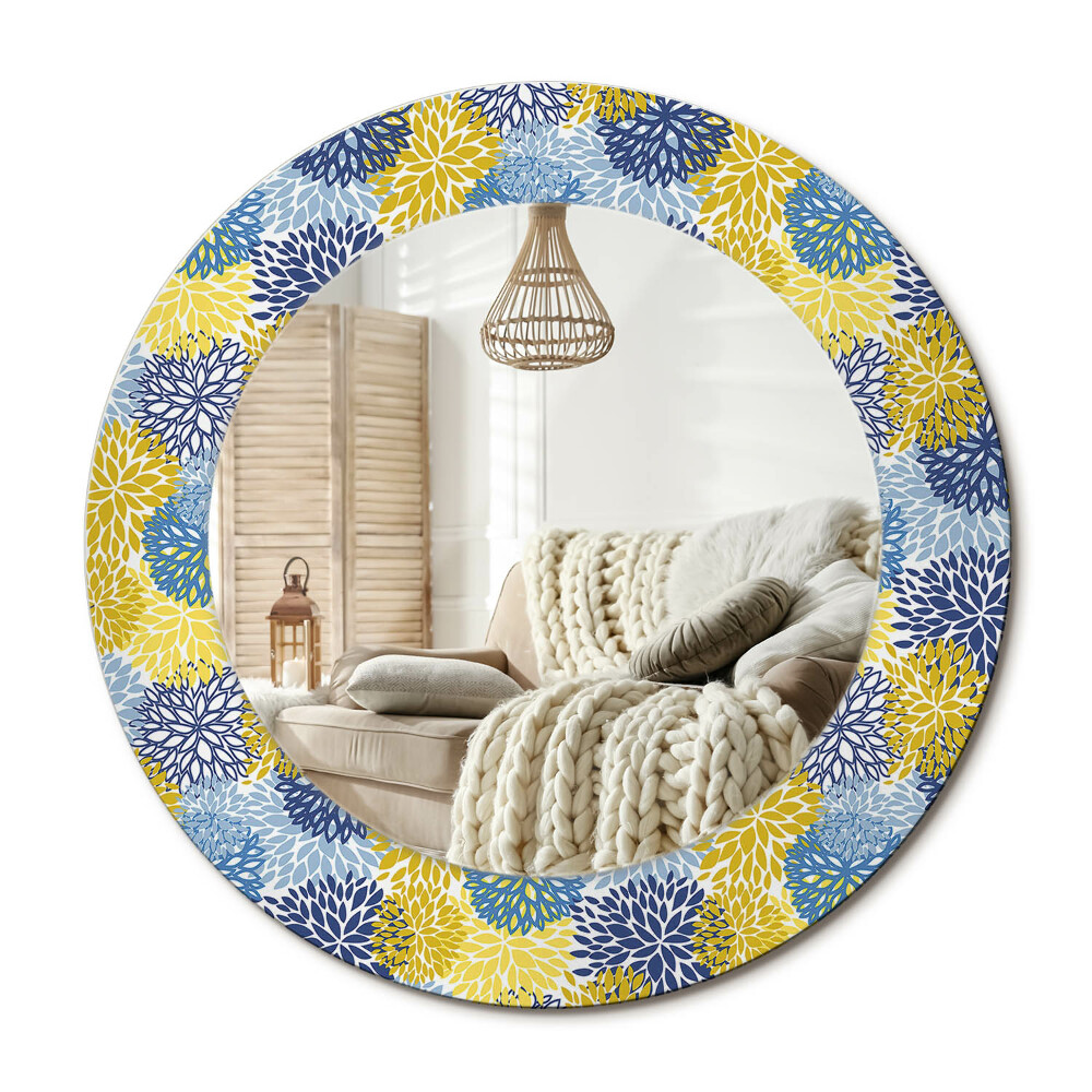 Kulaté zrcadlo rám s potiskem Modré květy