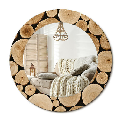 Kulaté dekorační zrcadlo Dřevěné klády