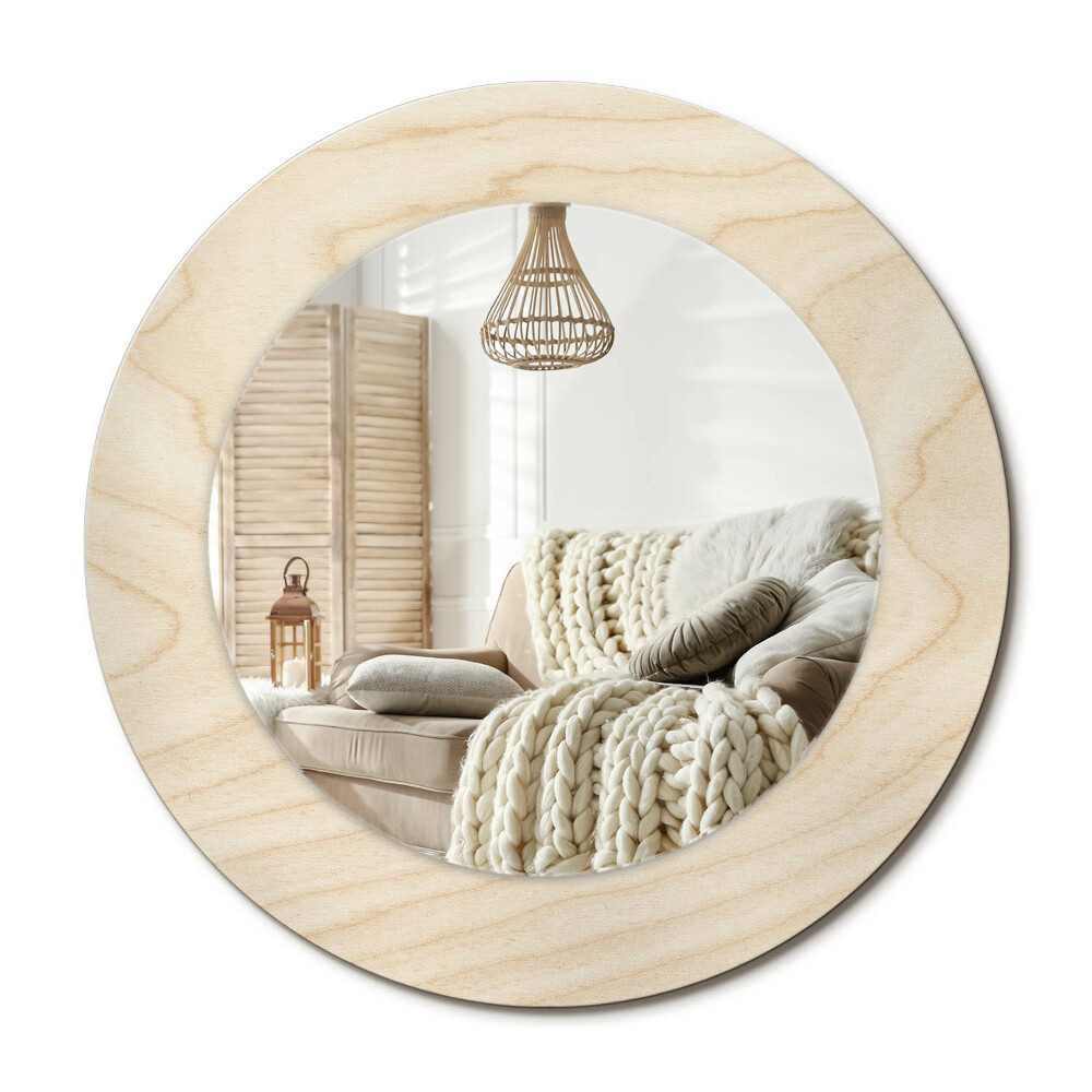 Kulaté zrcadlo rám s potiskem Světlé dřevo