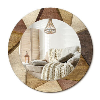 Kulaté dekorační zrcadlo Geometrické dřevo 3D