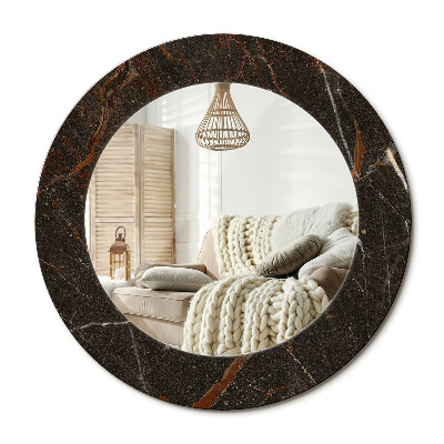 Kulaté zrcadlo rám s potiskem Hnědý mramor