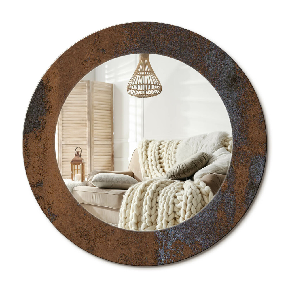 Kulaté zrcadlo rám s potiskem Kovový rustikální