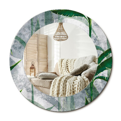 Kulaté dekorační zrcadlo Tropické listy