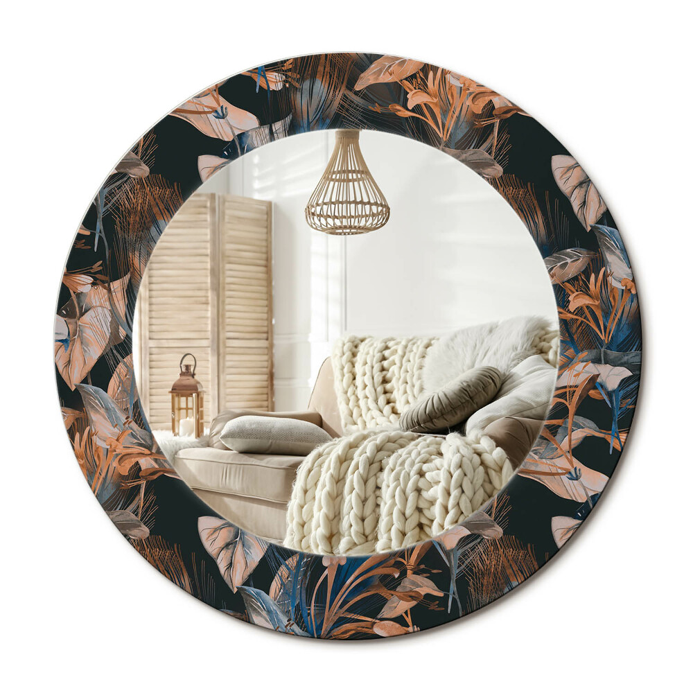 Kulaté zrcadlo rám s potiskem Tmavé tropické listy