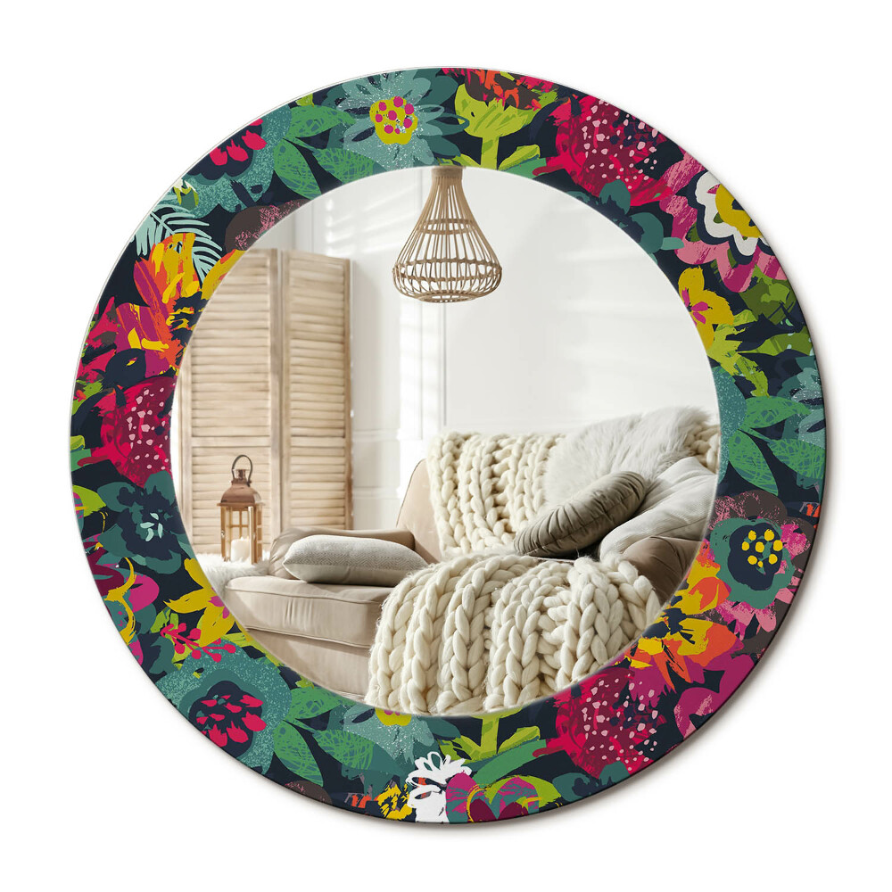 Kulaté dekorační zrcadlo na zeď Malované květiny