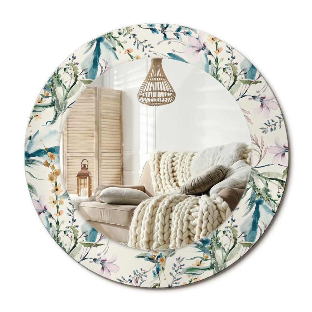 Kulaté zrcadlo rám s potiskem Akvarel květiny