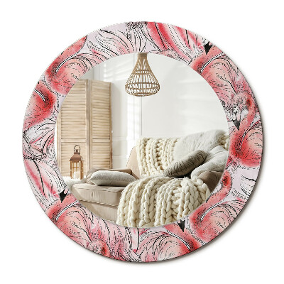 Kulaté dekorační zrcadlo Plameňáci