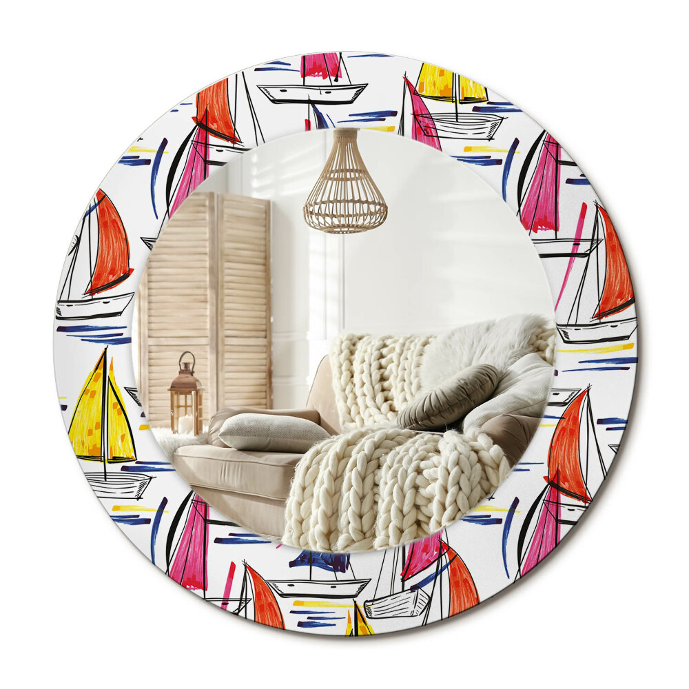 Kulaté dekorační zrcadlo na zeď Barevné lodě