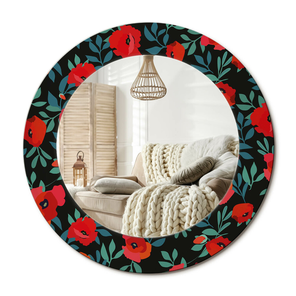 Kulaté dekorační zrcadlo na zeď Červený mák