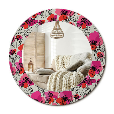 Kulaté dekorační zrcadlo na zeď Růžové máky